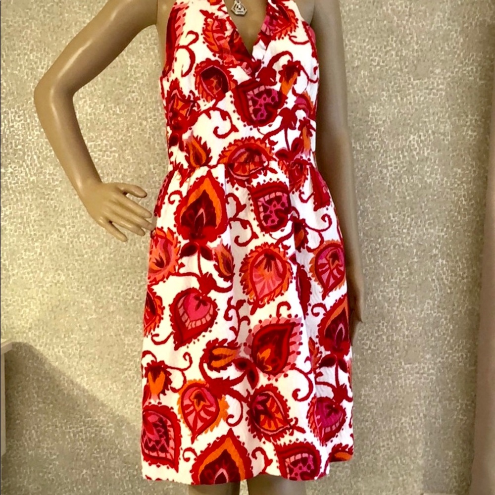 Kate Spade red pink white halter dress 4